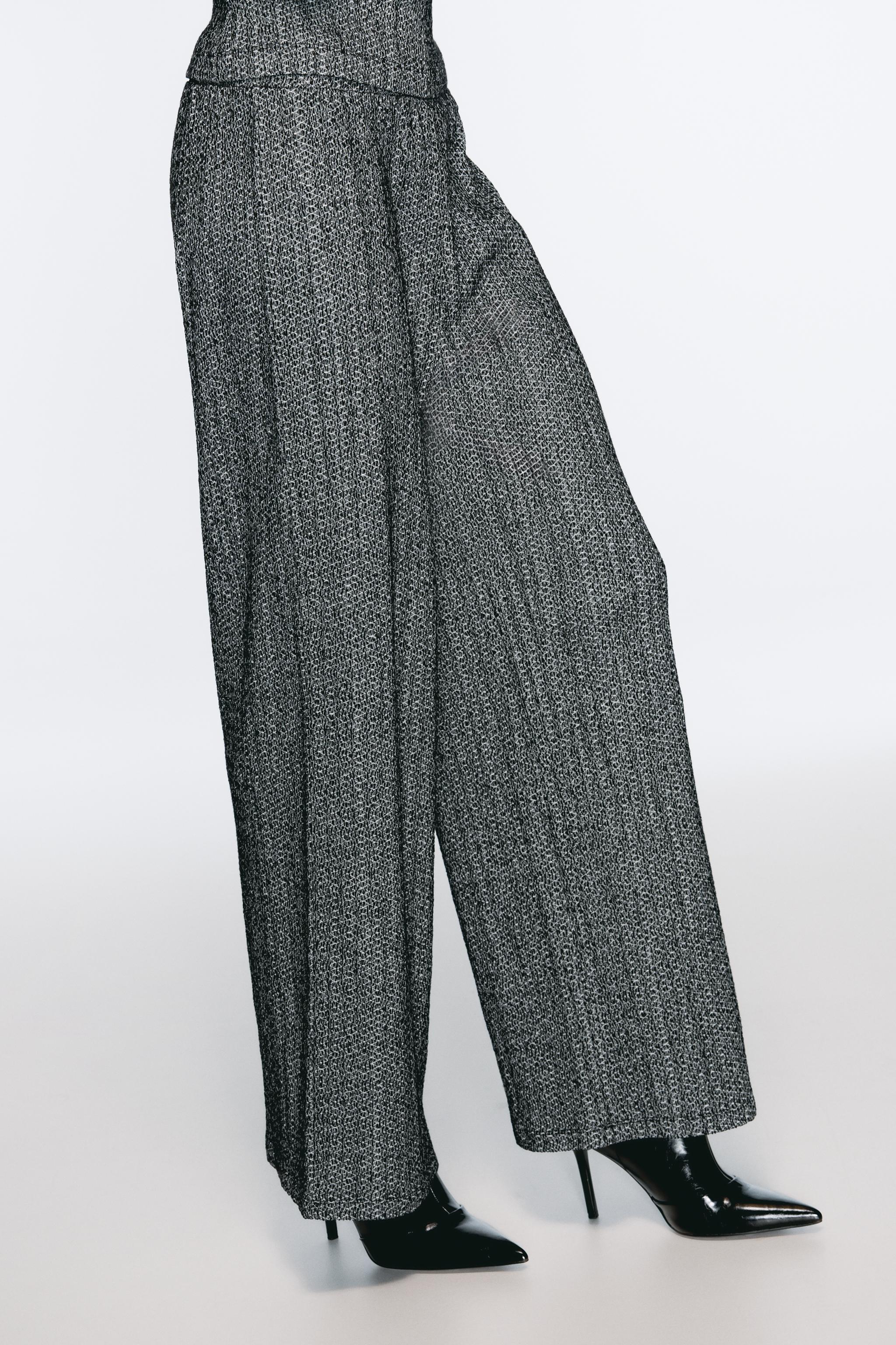 TEXTURED WIDE LEG PANTS - Black / White | ZARA United States