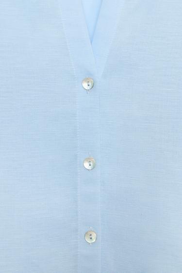 CHEMISE À MANCHES BOUFFANTES ET LIN - Bleu ciel de Zara - Image 8