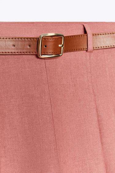 LONG BERMUDA SHORTS WITH BELT IN LINEN BLEND - MARSALA by Zara - Image 6