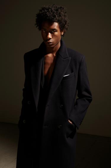 ABRIGO CRUZADO MEZCLA LANA MANTECO ® - Negro de Zara