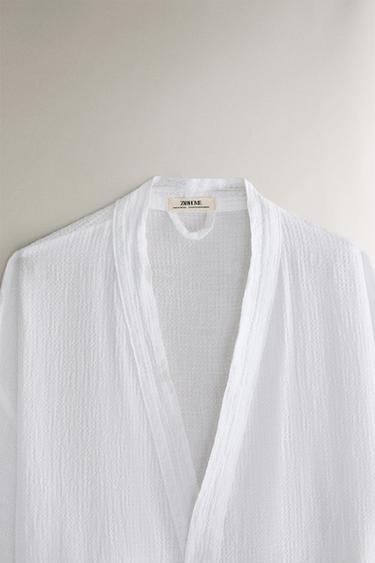 WAFFLE-KNIT LINEN DRESSING GOWN - White by Zara - Image 1