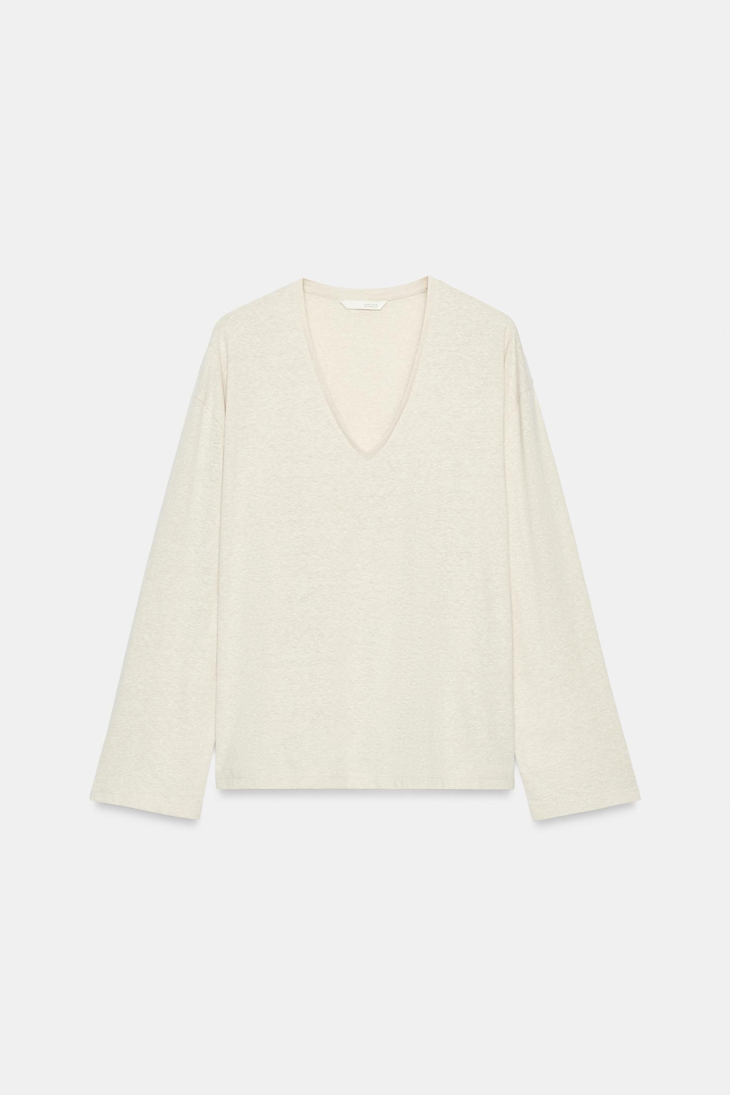Женская футболка Zara V-NECK, цвет: Серо-бежевый — фото 7