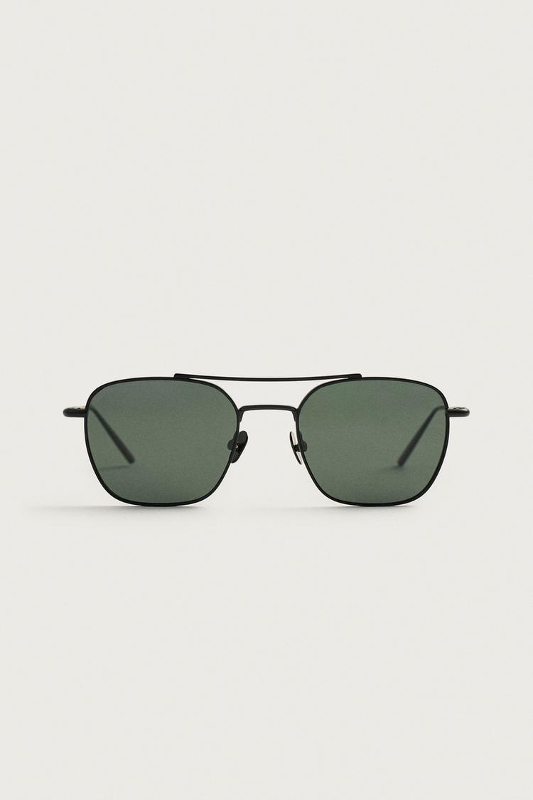SQUARE METAL-FRAME SUNGLASSES — Matte silver