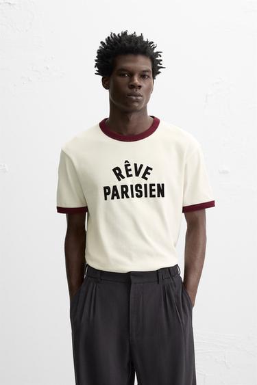 T-SHIRT WITH CONTRASTING RIBBED TRIMS - Ecru by Zara