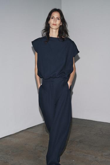 ZW COLLECTION LINEN TOP WITH TIES - Navy blue by Zara - Image 0