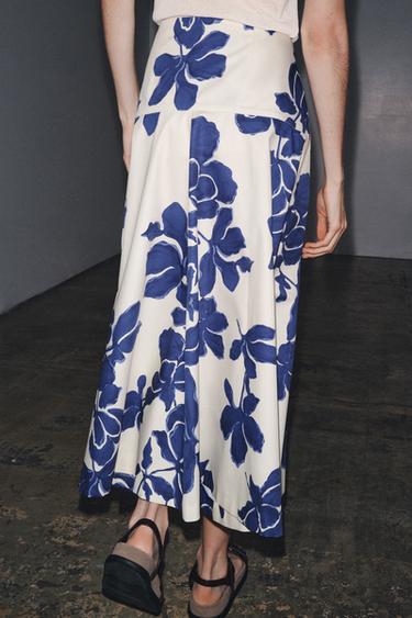 ZW COLLECTION FLORAL MIDI SKIRT - Ecru / Blue by Zara - Image 2