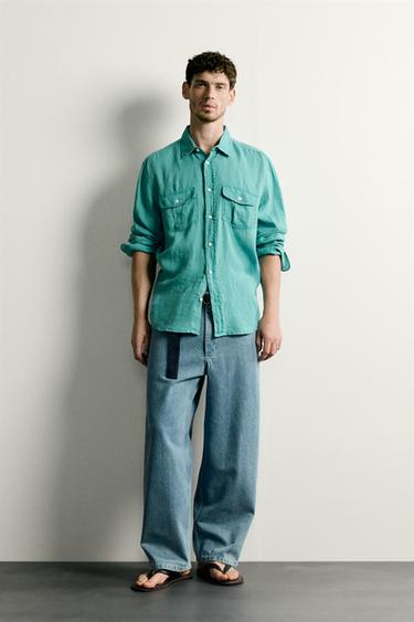 100% LINEN RELAXED FIT SHIRT - Turquoise by Zara - Image 0