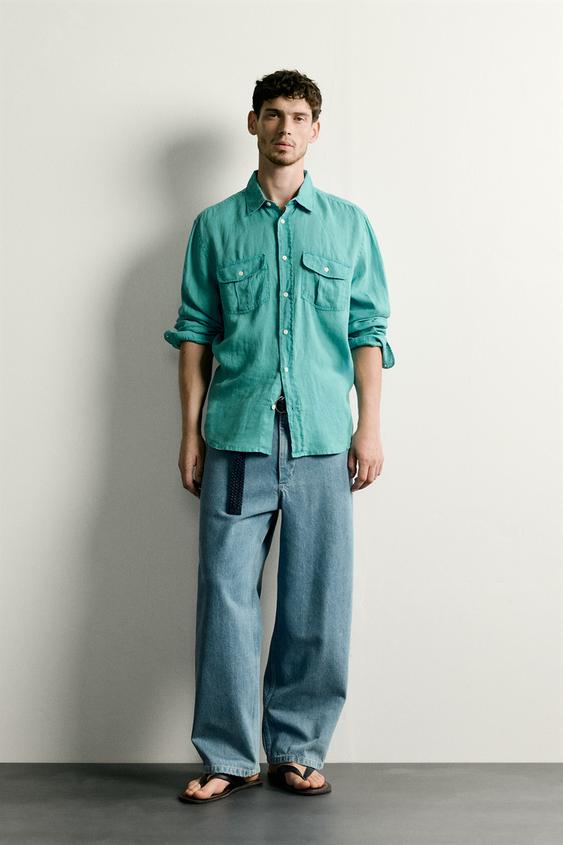 100% LINEN RELAXED FIT SHIRT - Turquoise by Zara - Image 0