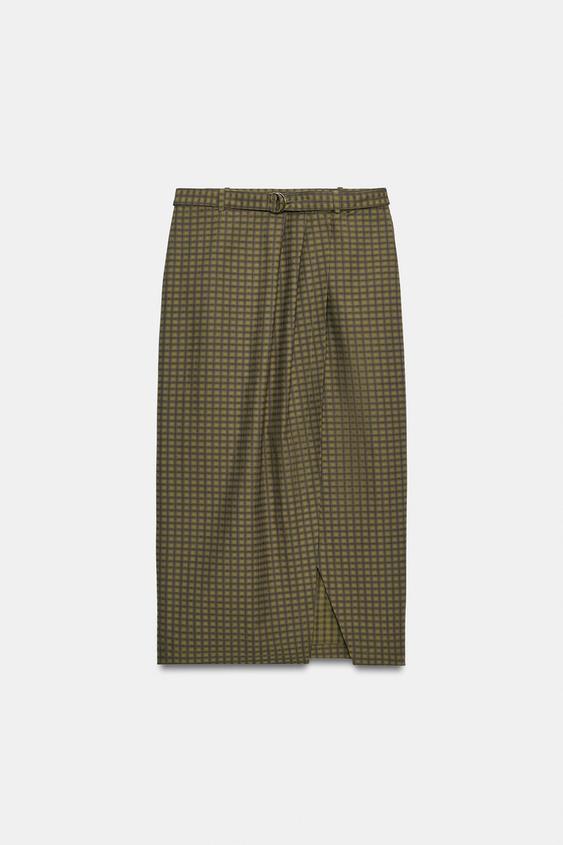 MIDI CHECK SKIRT - Greens by Zara - Image 0