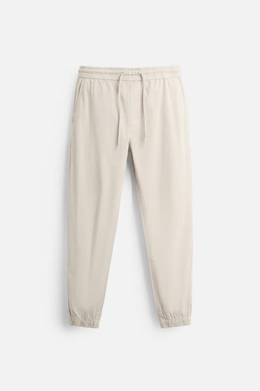 Zara WASHED JOGGER WAIST PANTS - Stone