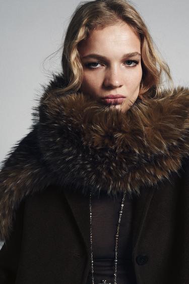 Zara MARLED FAUX FUR SCARF - Greenish