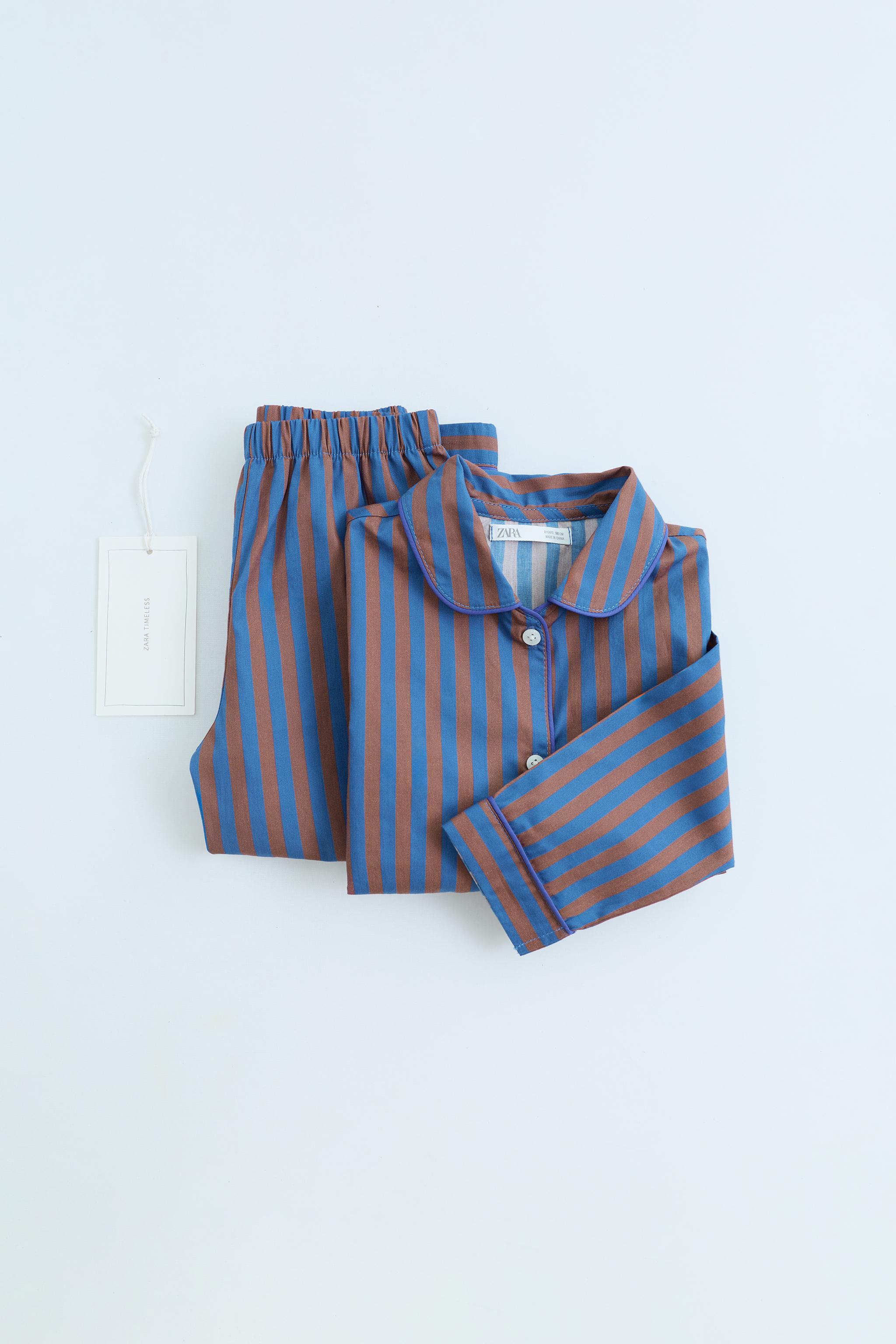 ZARA TIMELESS - STRIPED PYJAMA SET — Brown-Blue