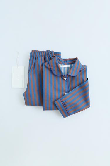 ZARA TIMELESS - STRIPED PYJAMA SET - Brown-Blue by Zara