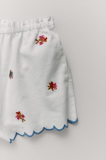 4-10 YEARS/ EMBROIDERED FLORAL PYJAMAS WITH COTTON AND LINEN - Ecru / Marl by Zara