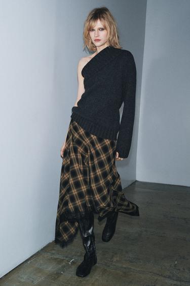 ZW COLLECTION LIMITED EDITION CHECK LACE SKIRT - Ochre by Zara