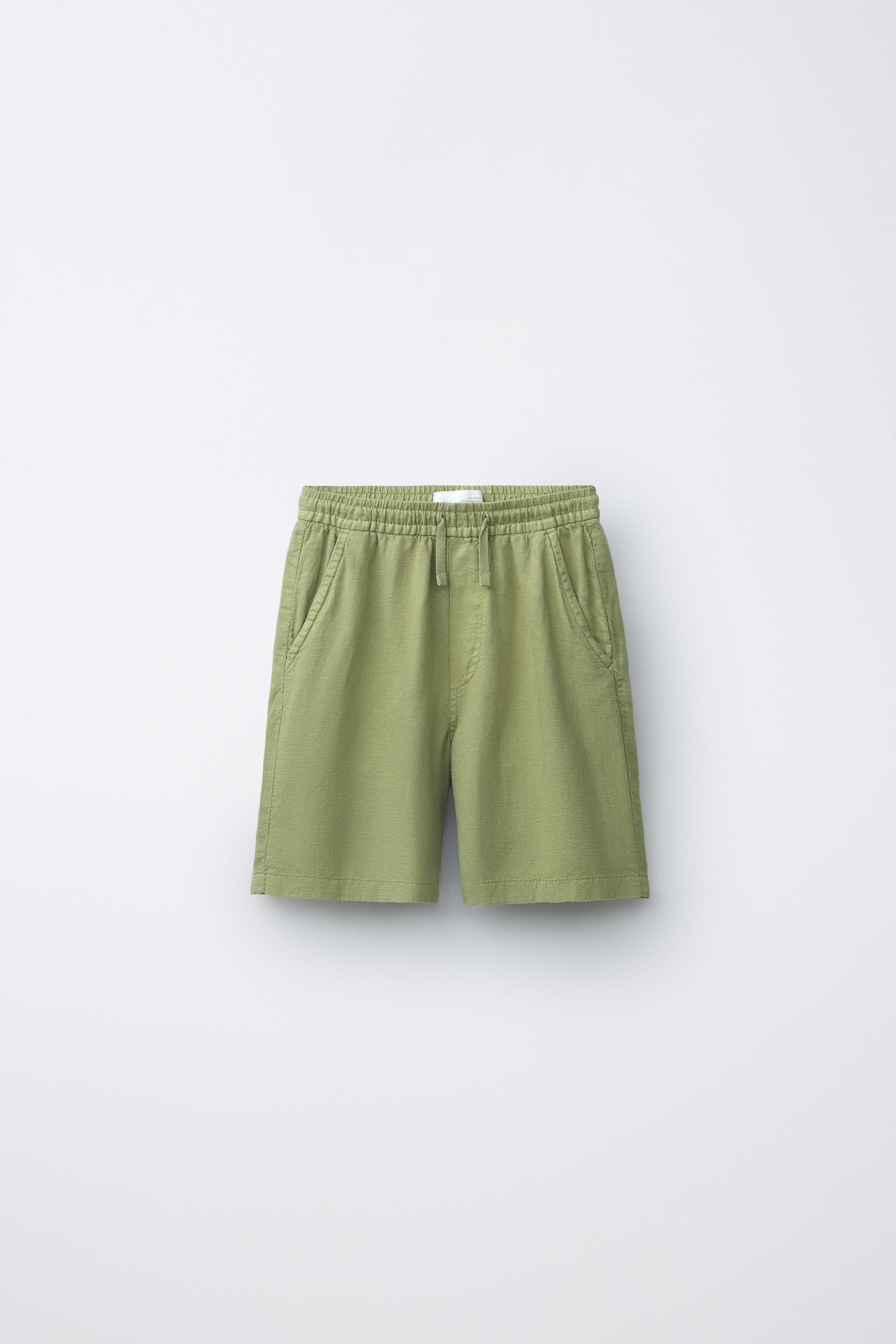 FLOWY LINEN BLEND SHORTS - Olive green | ZARA Canada