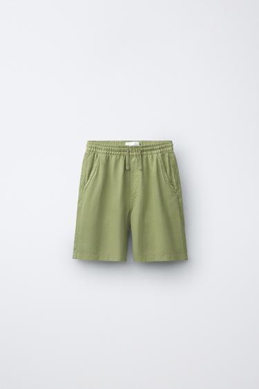BERMUDA FLUIDE AVEC LIN - Vert olive de Zara