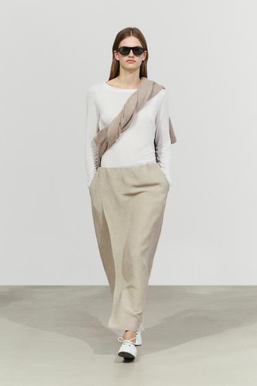 Zara Double-layer midi skirt - STUDIO - Light khaki - Image 0