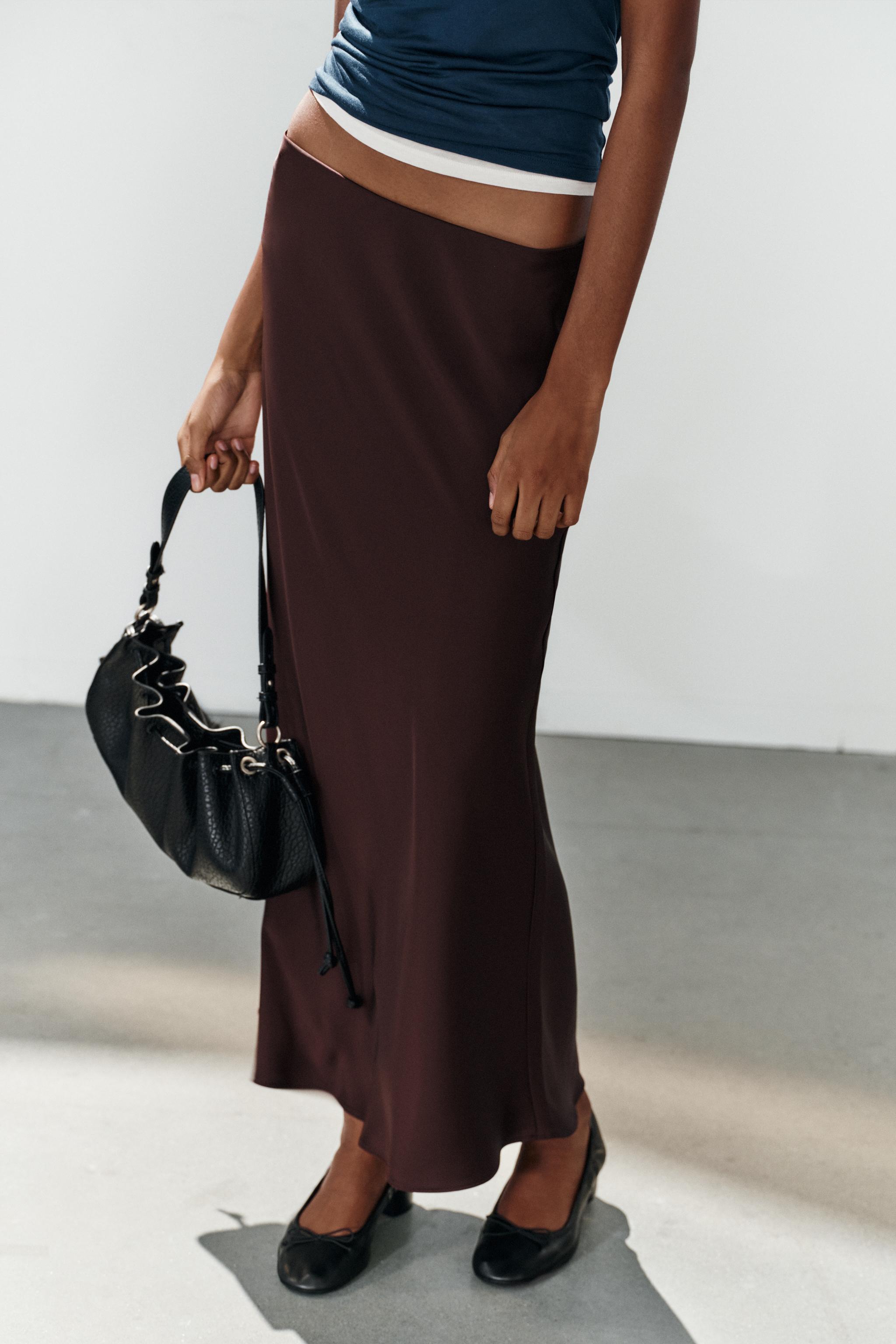 SATIN EFFECT MIDI SKIRT — Burgundy (alternate view)