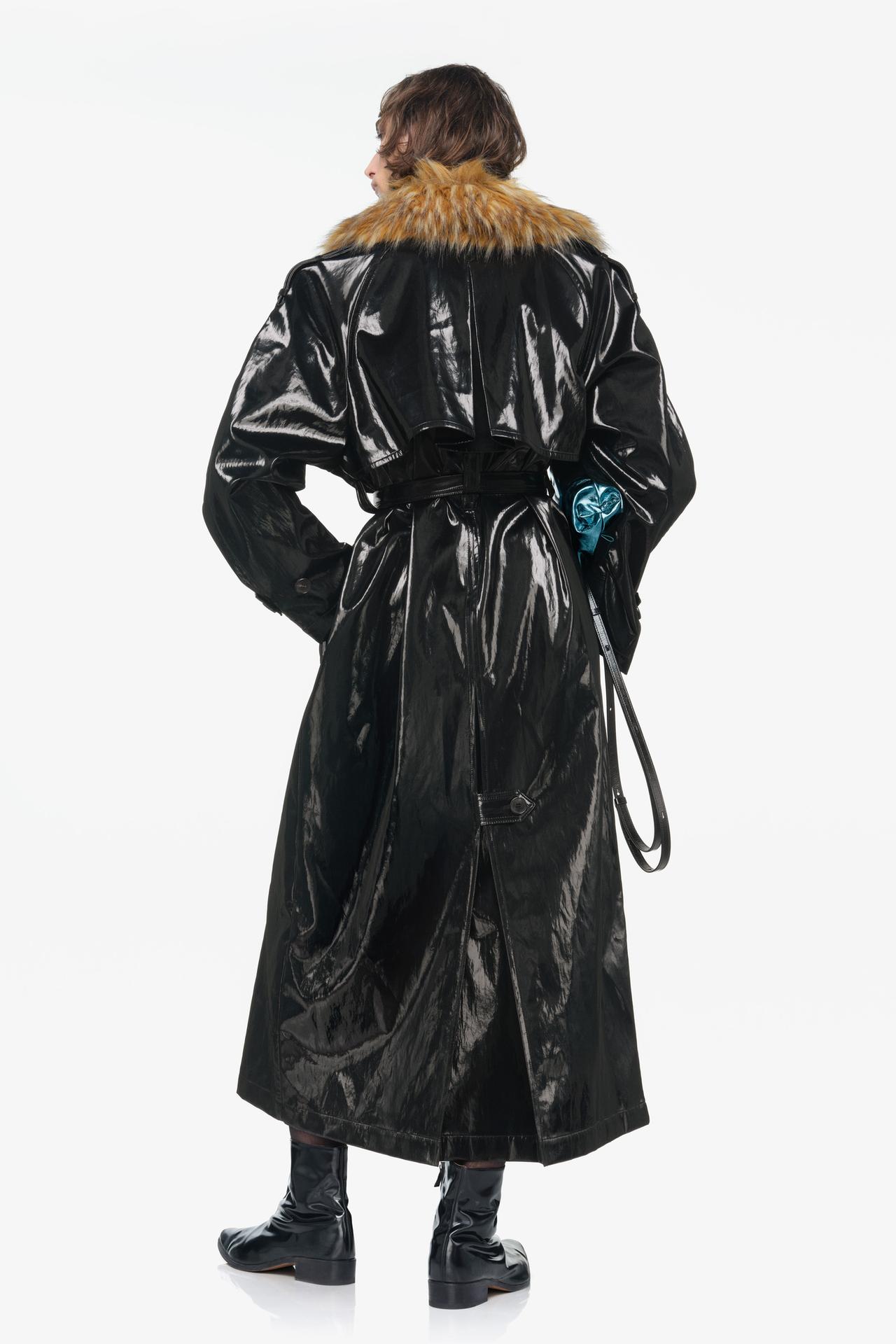 LIMITED EDITION FAUX FUR COLLAR TRENCH COAT — Black