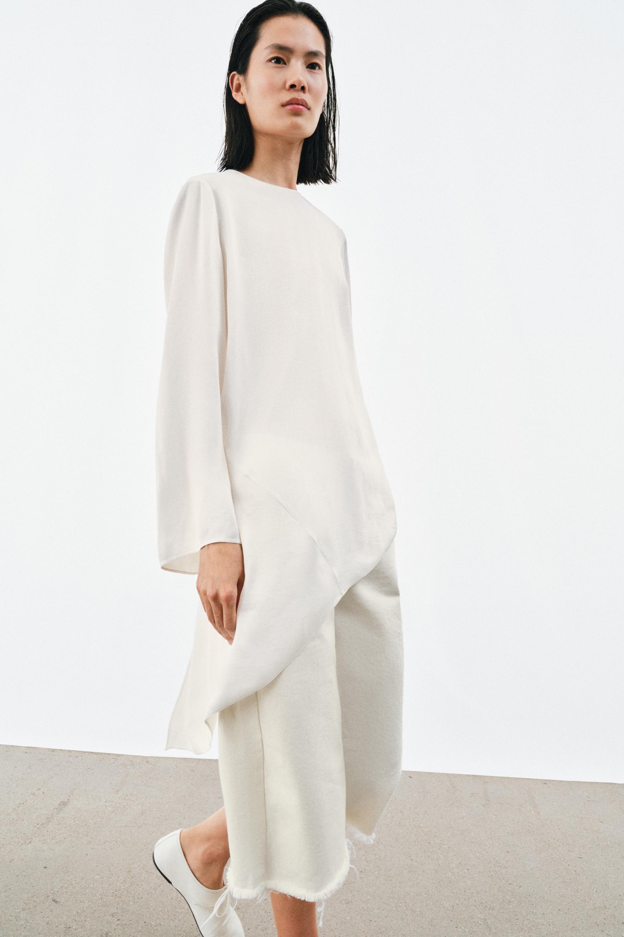 ZW COLLECTION SATIN ASYMMETRIC TOP - Oyster-white | ZARA United States