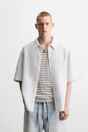 Zara GEOMETRIC JACQUARD SHIRT - Ice