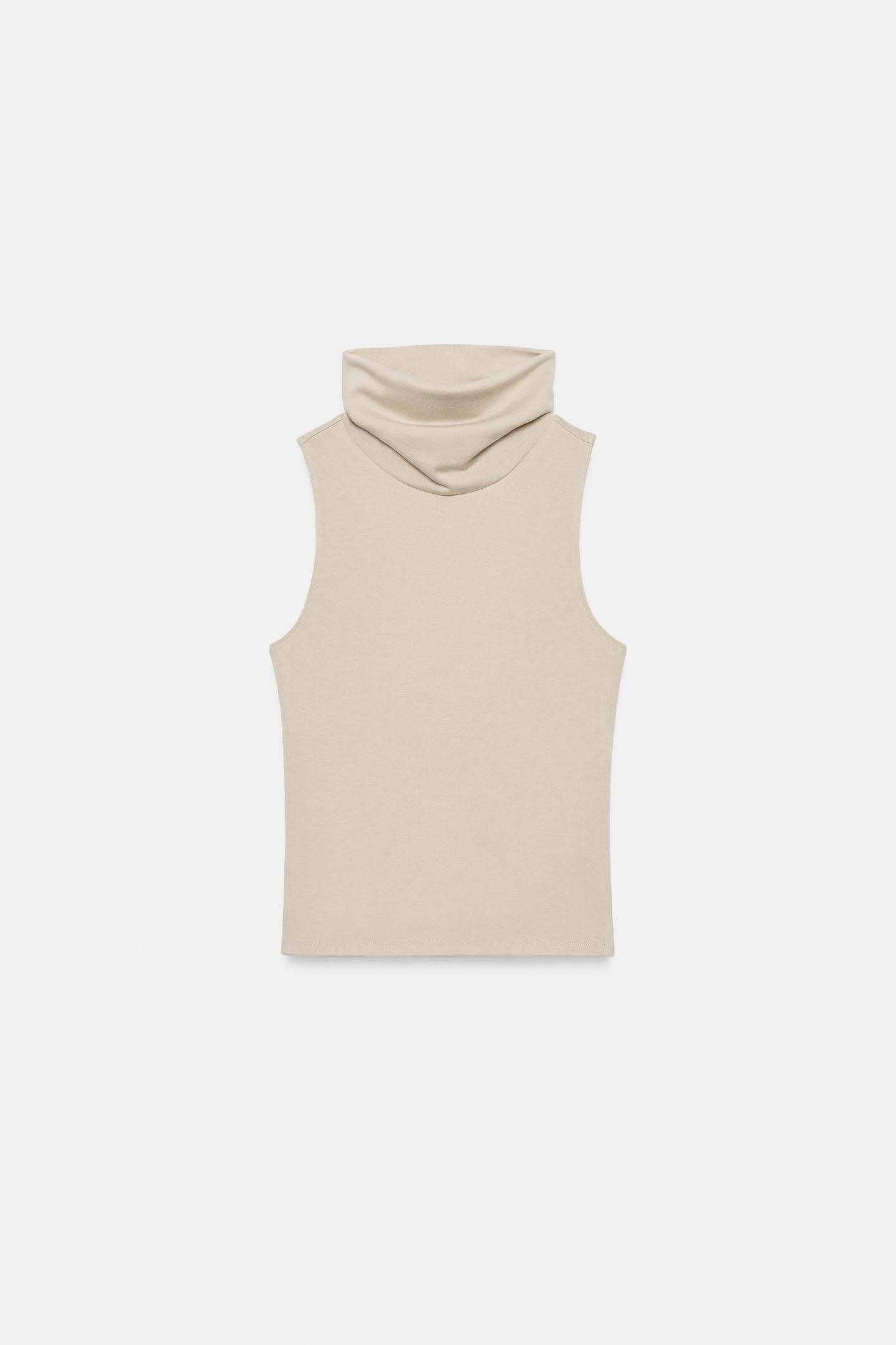 Женский топ Zara Mock Neck Top, цвет: Светлый бежевый — фото 5