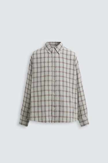 CAMISA ESTRUCTURA CUADROS - Verde de Zara