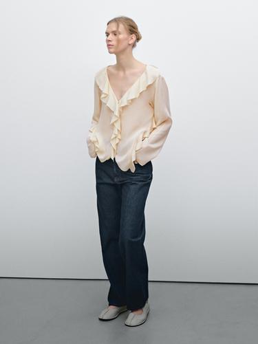 Zara Ruffled blouse with asymmetric hem - Oyster-white