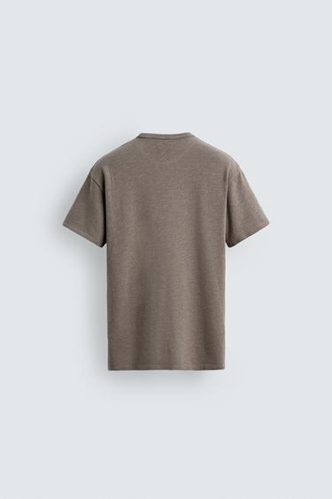 T-SHIRT EN MAILLE LAVÉE À PIÈCES - Gris taupe de Zara - Image 7