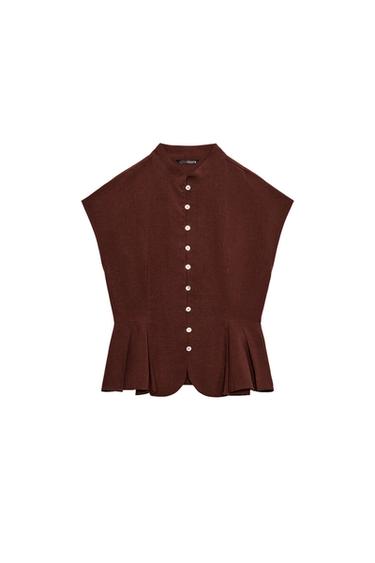 PLEATED PEPLUM TOP - Light brown by Zara