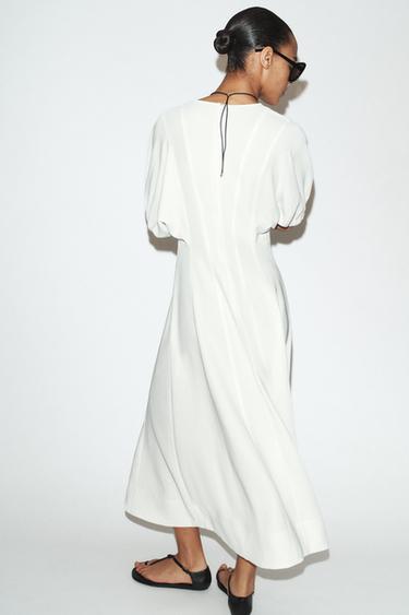 ROBE MI-LONGUE À MANCHES BOUFFANTES - Blanc cassé de Zara - Image 4