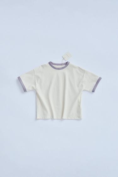 Zara TIMELESZ - SOLID T-SHIRT WITH CONTRASTING PIPING - Lilac - Image 0