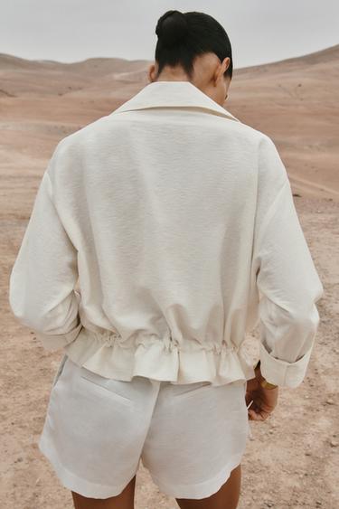 CHEMISE SAFARI COURTE MANCHE RETROUSSÉE - Beige clair de Zara - Image 3