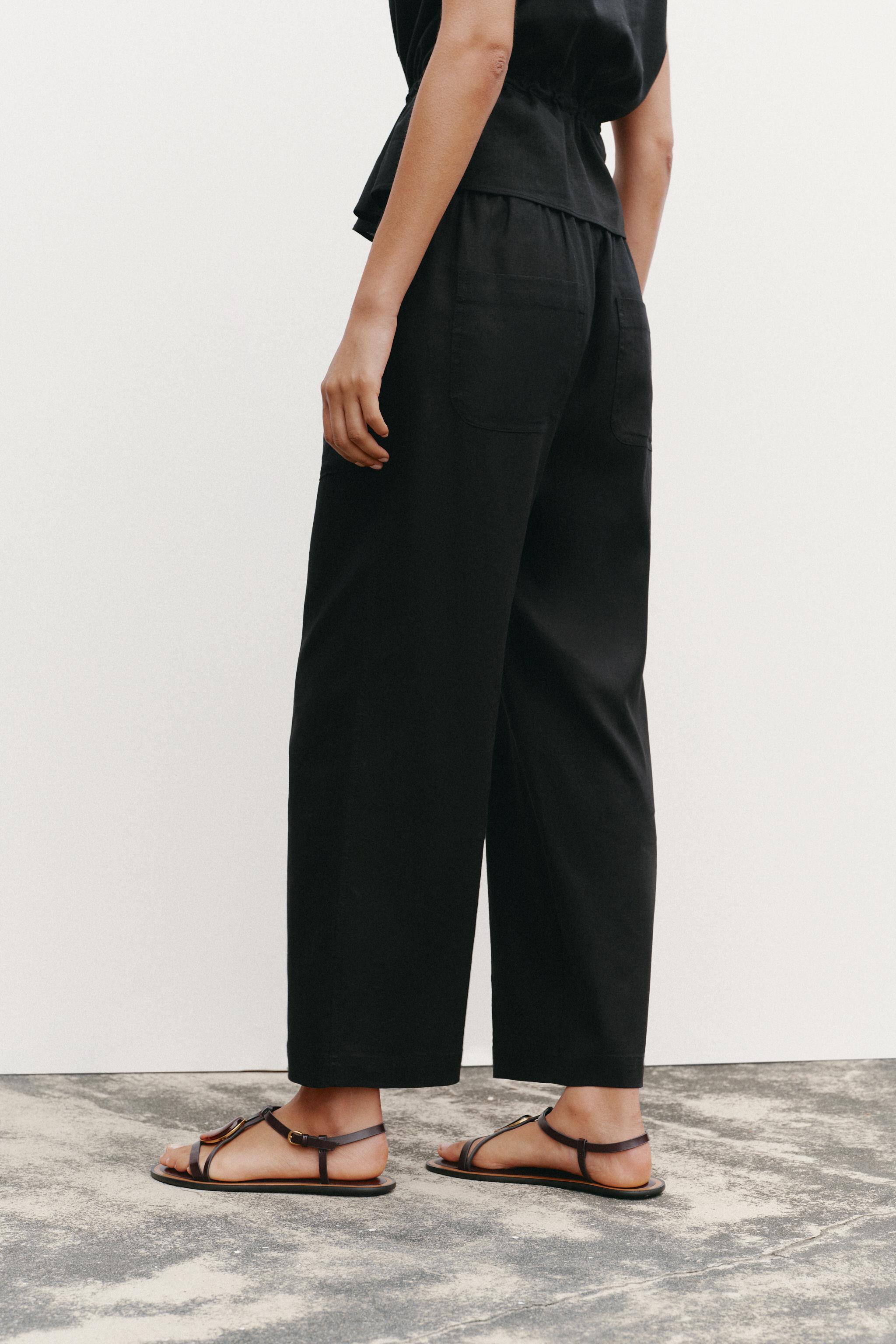 LINEN PANTS WITH BEADED DRAWSTRINGS - Black | ZARA United States