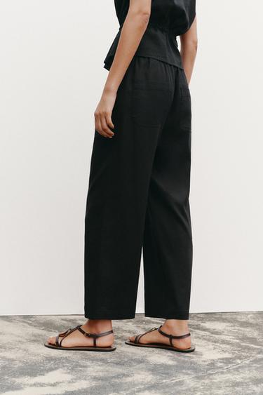 LINEN BLEND TROUSERS WITH BEADED DRAWSTRING - Black by Zara - Image 2
