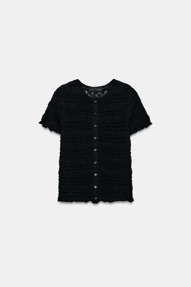 Zara 蜂巢紋針織上衣 - 黑色