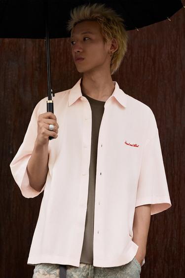 Zara 撞色刺繡襯衫 - 粉紅色