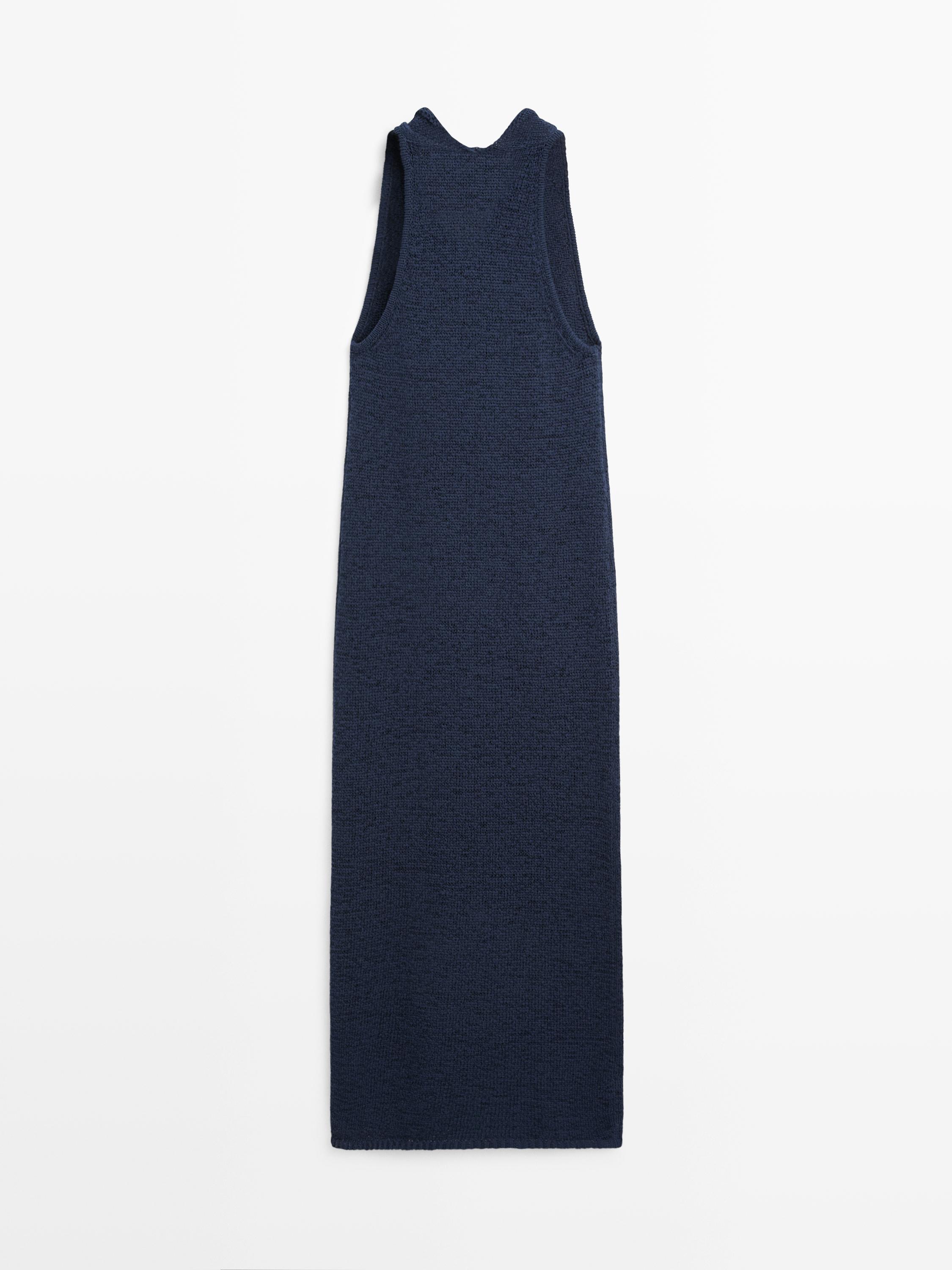 Knit midi dress with draped neckline