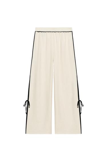 ZW COLLECTION 100% LINEN TROUSERS WITH TRIM - Beige by Zara