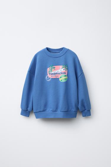 Zara PATCH PRINT SWEATSHIRT - Mid-blue