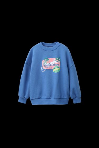 Zara PATCH PRINT SWEATSHIRT - Mid-blue