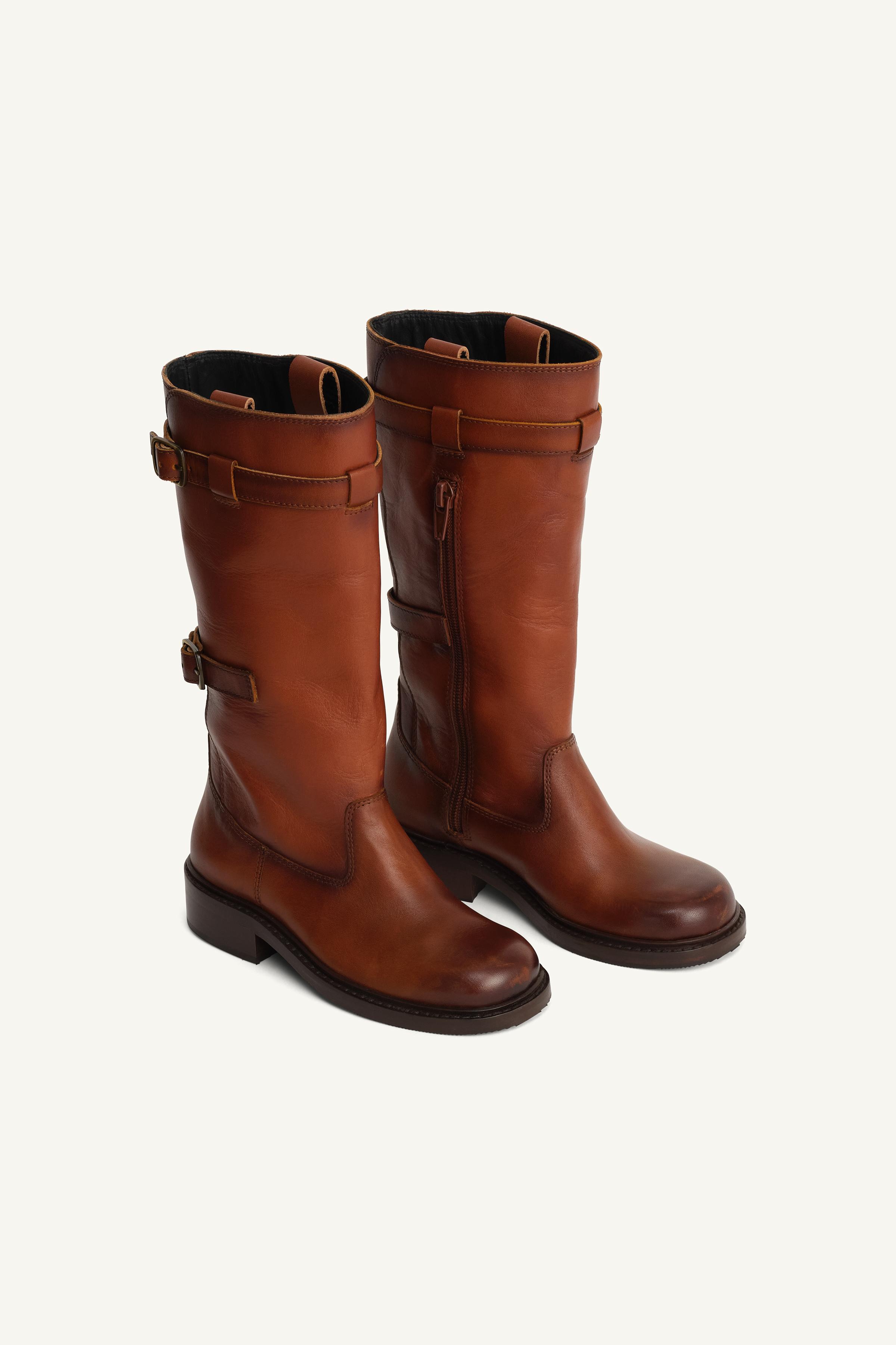 LEATHER BUCKLE BOOTS LIMITED EDITION - Brown | ZARA United States