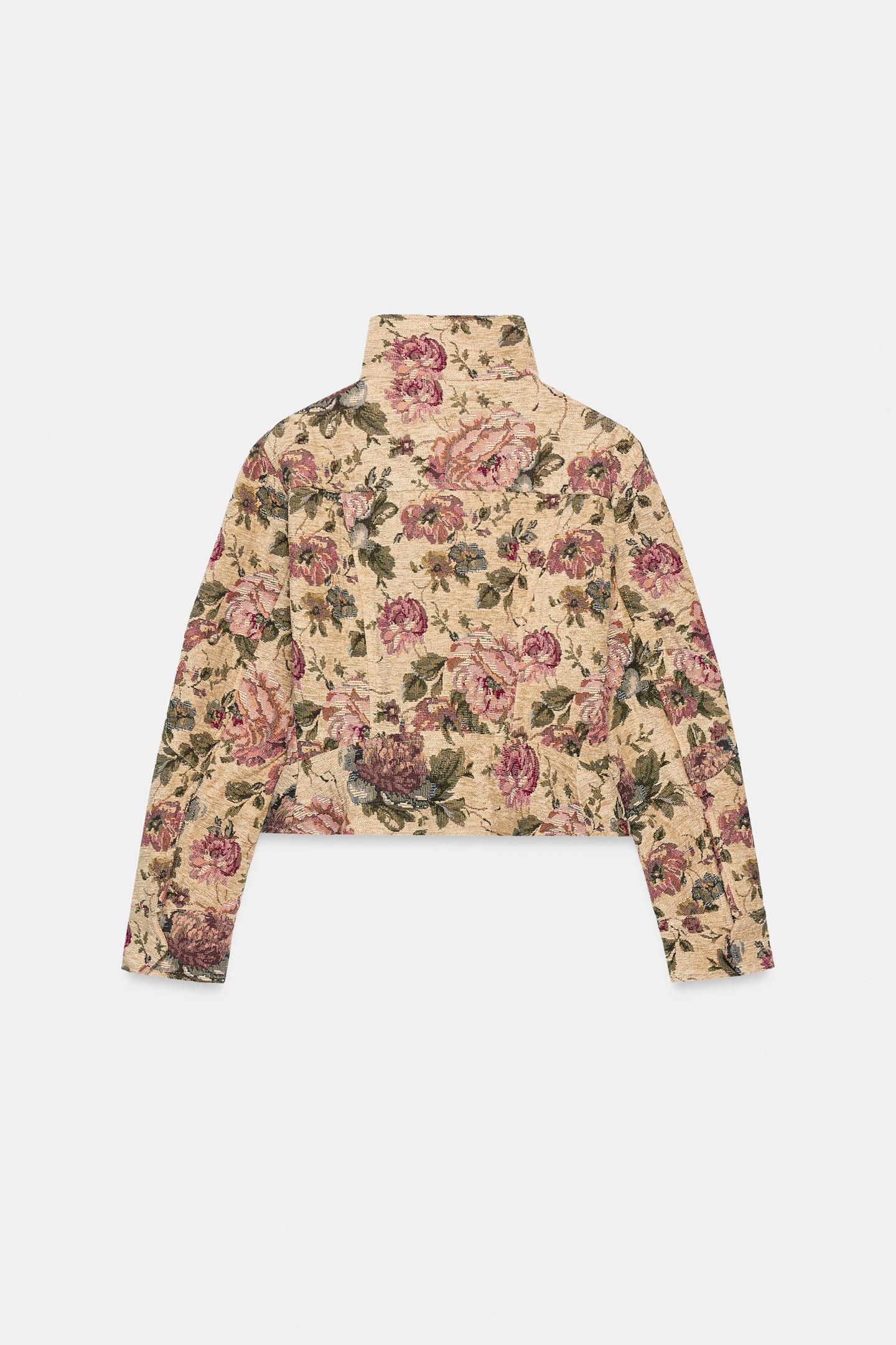 Женская куртка Zara ZW Collection Floral, цвет: Экрю / Бежевый — фото 6