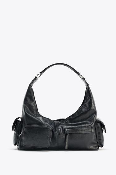 CRACKLED EFFECT POCKET BAG - Black by Zara