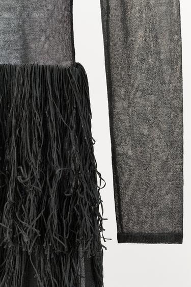 METALLIC THREAD KNIT DRESS WITH FRINGING - Blue / Grey by Zara - Image 6
