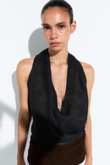 Top halter cruzado 100% lino - Azul pastel de Zara