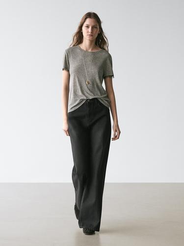 Zara Wool blend T-shirt with lace detail - Gray marl - Image 0