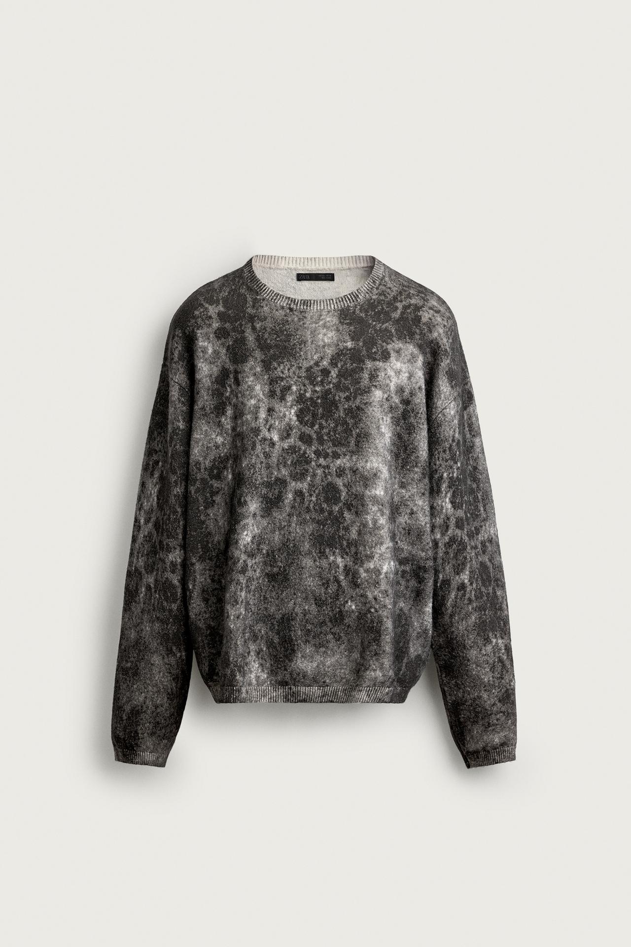 ABSTRACT PRINT RELAXED FIT SWEATER — Gray