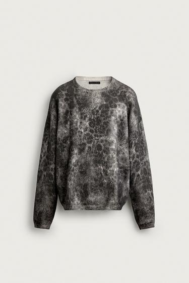 ABSTRACT PRINT RELAXED FIT SWEATER — Gray 1